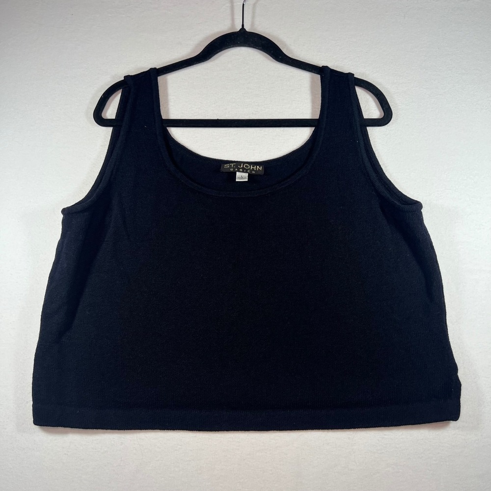 St. John Basics Black Knit Tank Top Scoop Neck Sleeveless Made in USA Large